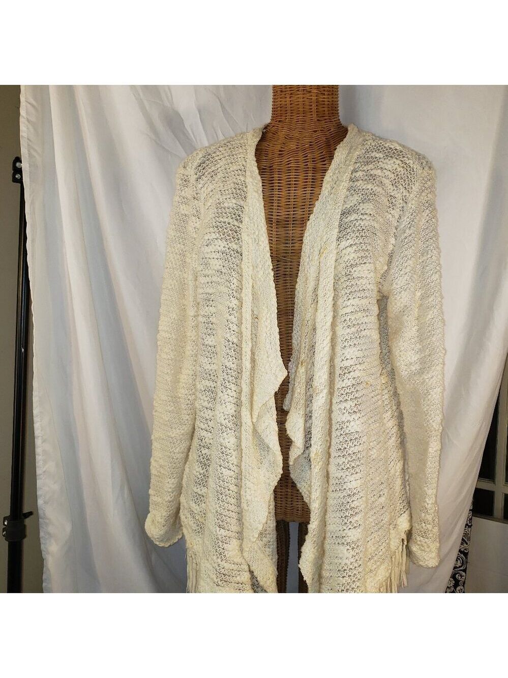 RXB Women's Size M Cream Fringe Cardigan Sweater